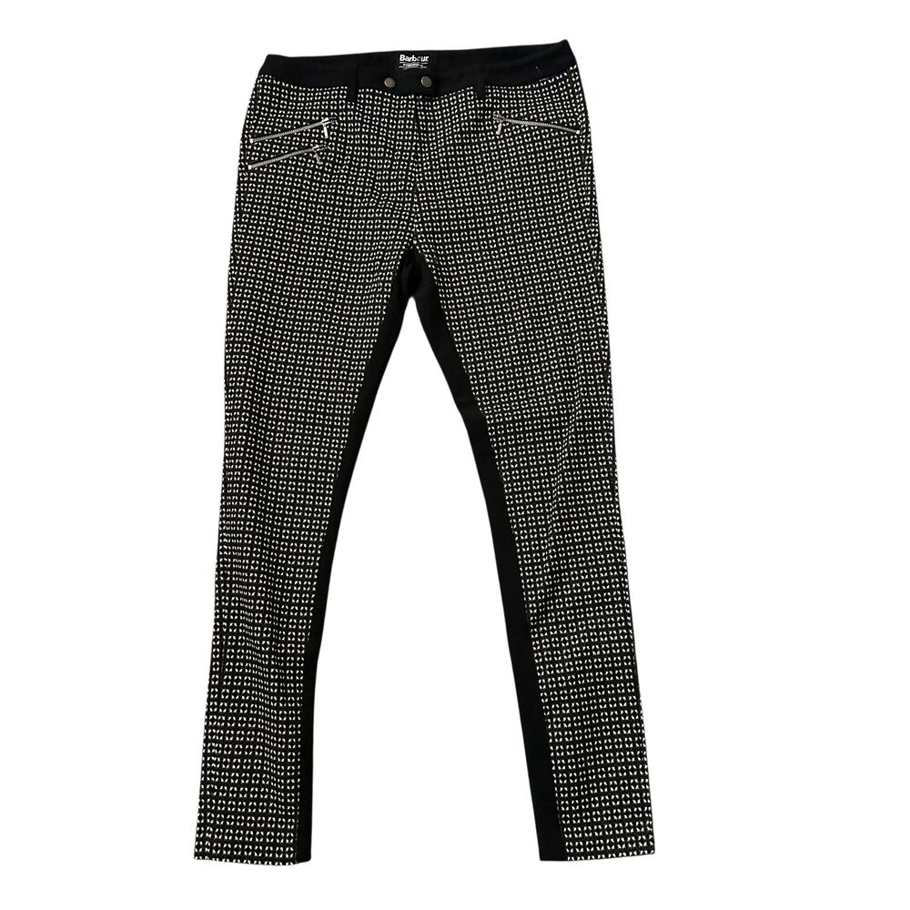 Barbour International Motorcycle Clothing Black + White Stretch Skinny Pants‎ 18
